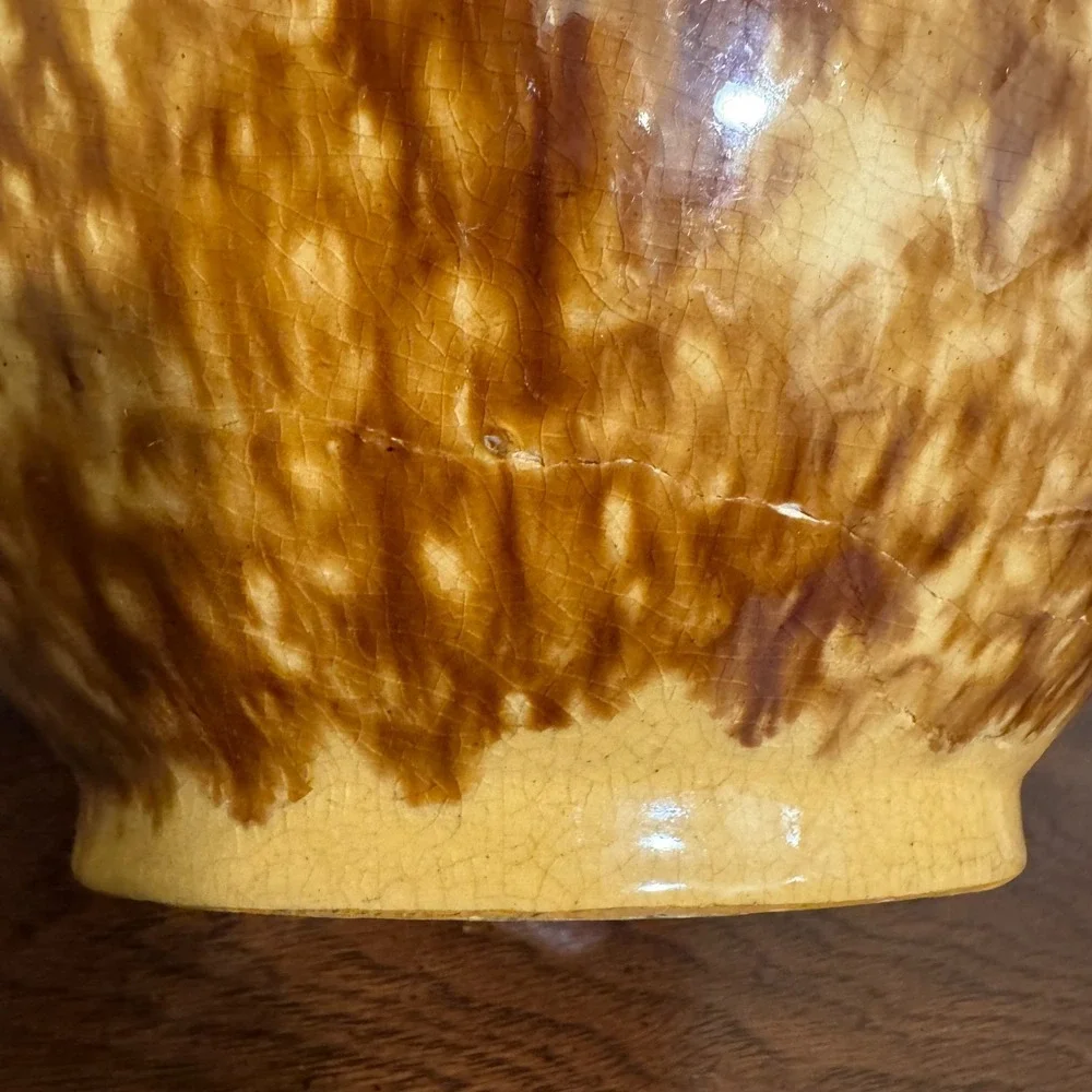Antique Vintage Rockingham Spongeware Yellowware Mixing Bowl 10.5 in Brown Glaze